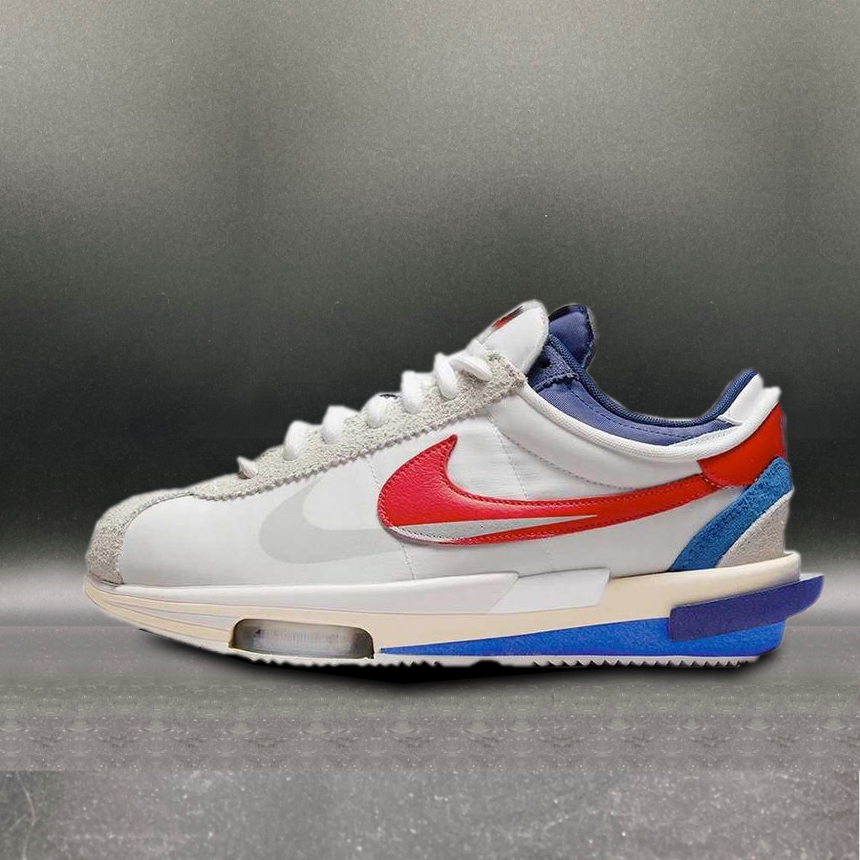 sacai × Nike Zoom Cortez White and University Red