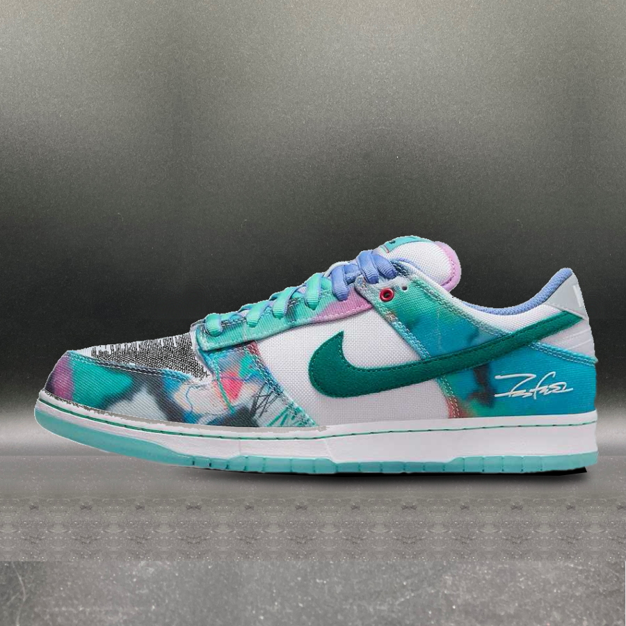 Futura × Nike SB Dunk Low White and Geode Teal